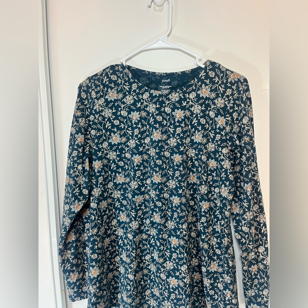 Pure Jill Floral Print Pima Cotton Shirttail Tee Long Sleeve Size XS - Picture 2 of 7
